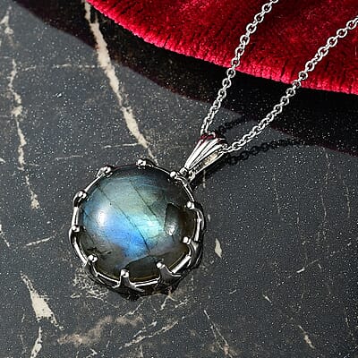 EverTrue Malagasy Labradorite 22.25 ctw Pendant in Platinum Bond with Stainless Steel Necklace 20 Inches