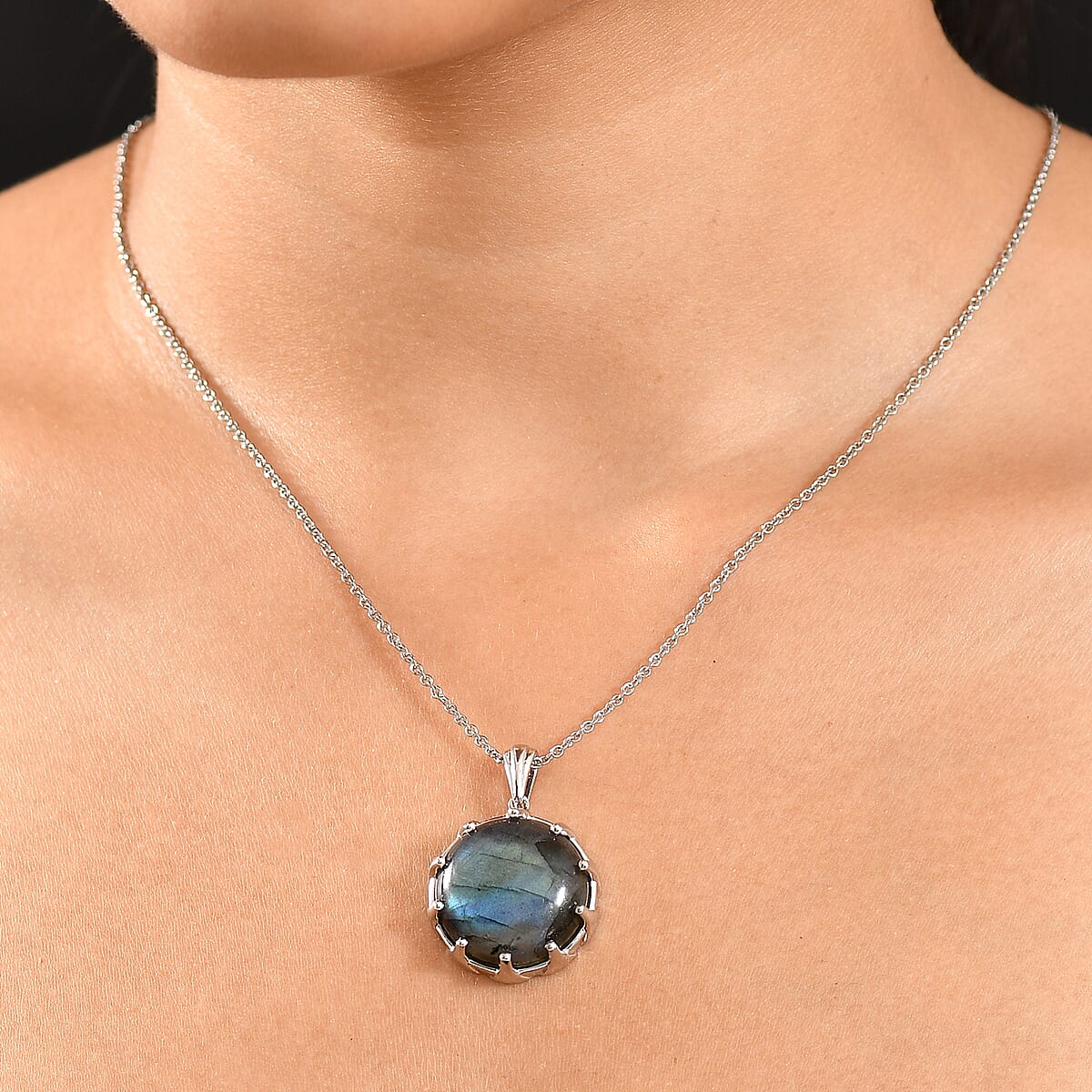 EverTrue Malagasy Labradorite 22.25 ctw Pendant in Platinum Bond with Stainless Steel Necklace 20 Inches image number 2