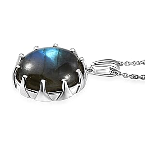 EverTrue Malagasy Labradorite 22.25 ctw Pendant in Platinum Bond with Stainless Steel Necklace 20 Inches