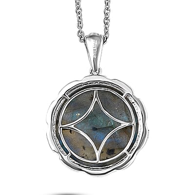 EverTrue Malagasy Labradorite 22.25 ctw Pendant in Platinum Bond with Stainless Steel Necklace 20 Inches