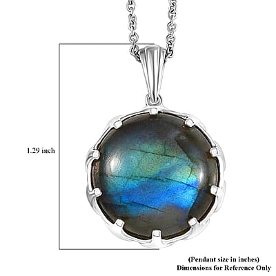 EverTrue Malagasy Labradorite 22.25 ctw Pendant in Platinum Bond with Stainless Steel Necklace 20 Inches