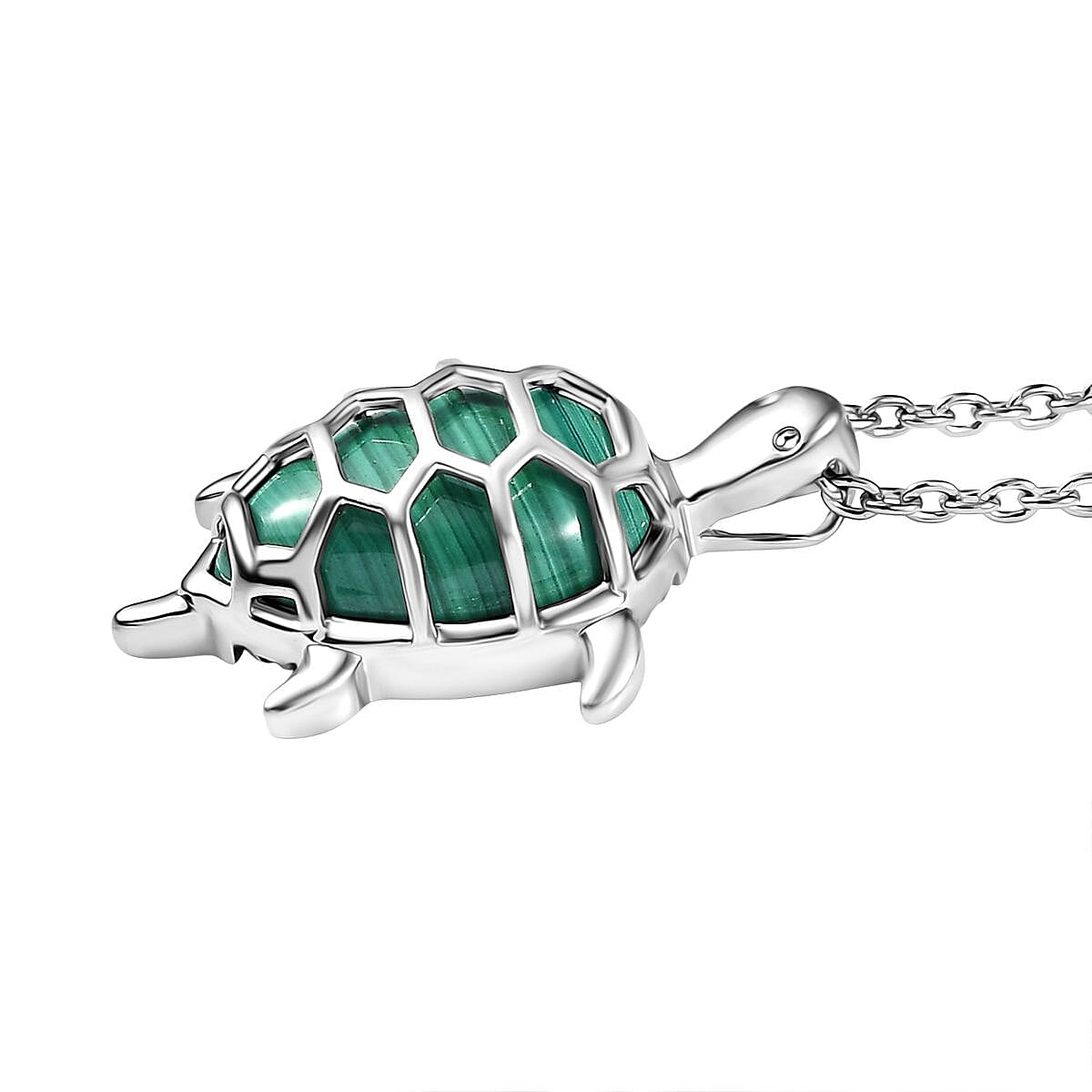 African Malachite 5.85 ctw Turtle Pendant in Platinum Bond with Stainless Steel Necklace (20 Inches)