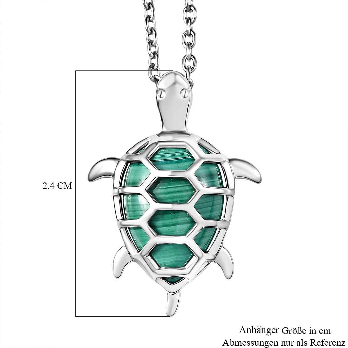 African Malachite 5.85 ctw Turtle Pendant in Platinum Bond with Stainless Steel Necklace (20 Inches)