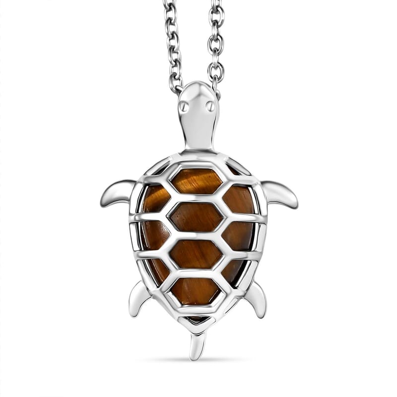 Tiger Eye 5.85 ctw Pendant in Platinum Bond with Stainless Steel Necklace 20 Inches
