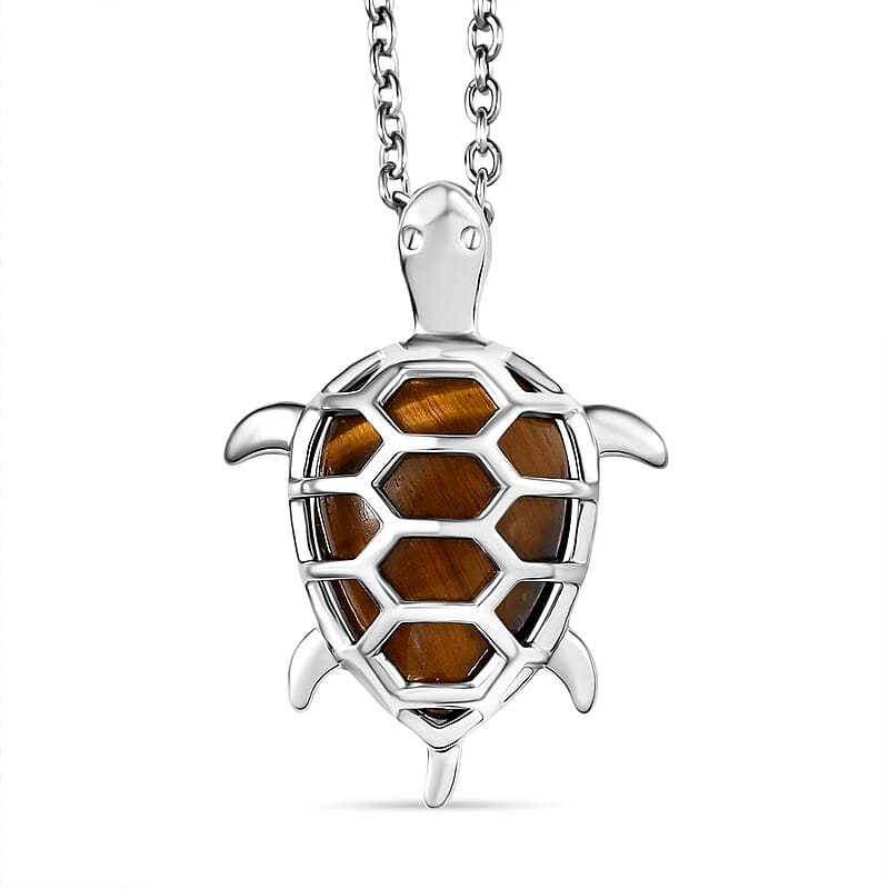 Tiger Eye 5.85 ctw Pendant in Platinum Bond with Stainless Steel Necklace 20 Inches