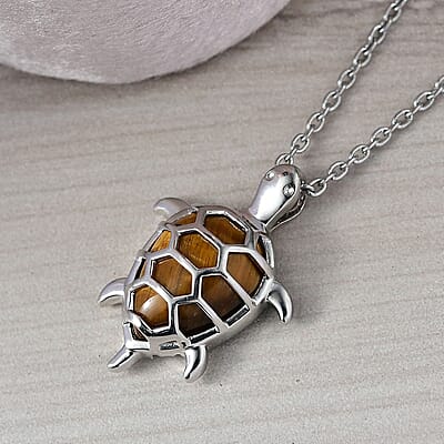 Tiger Eye 5.85 ctw Pendant in Platinum Bond with Stainless Steel Necklace 20 Inches