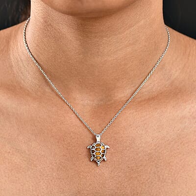 Tiger Eye 5.85 ctw Pendant in Platinum Bond with Stainless Steel Necklace 20 Inches