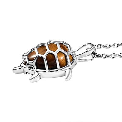 Tiger Eye 5.85 ctw Pendant in Platinum Bond with Stainless Steel Necklace 20 Inches