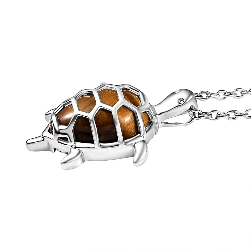 Tiger Eye 5.85 ctw Pendant in Platinum Bond with Stainless Steel Necklace 20 Inches