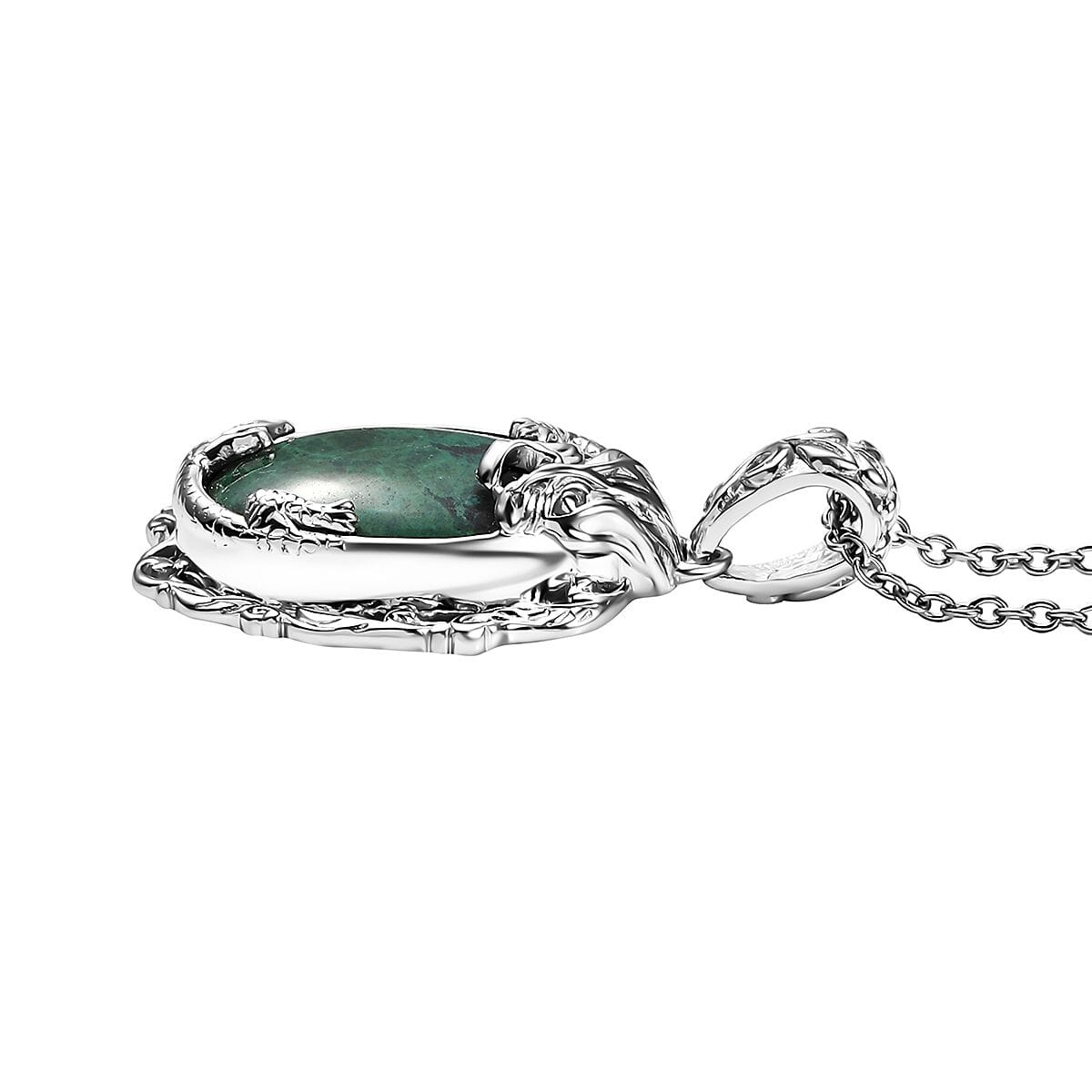Ever True Chrysocolla and White Zircon 19.25 ctw Dragon's Embrace Pendant in Platinum Bond with Stainless Steel Necklace 20 Inches image number 3