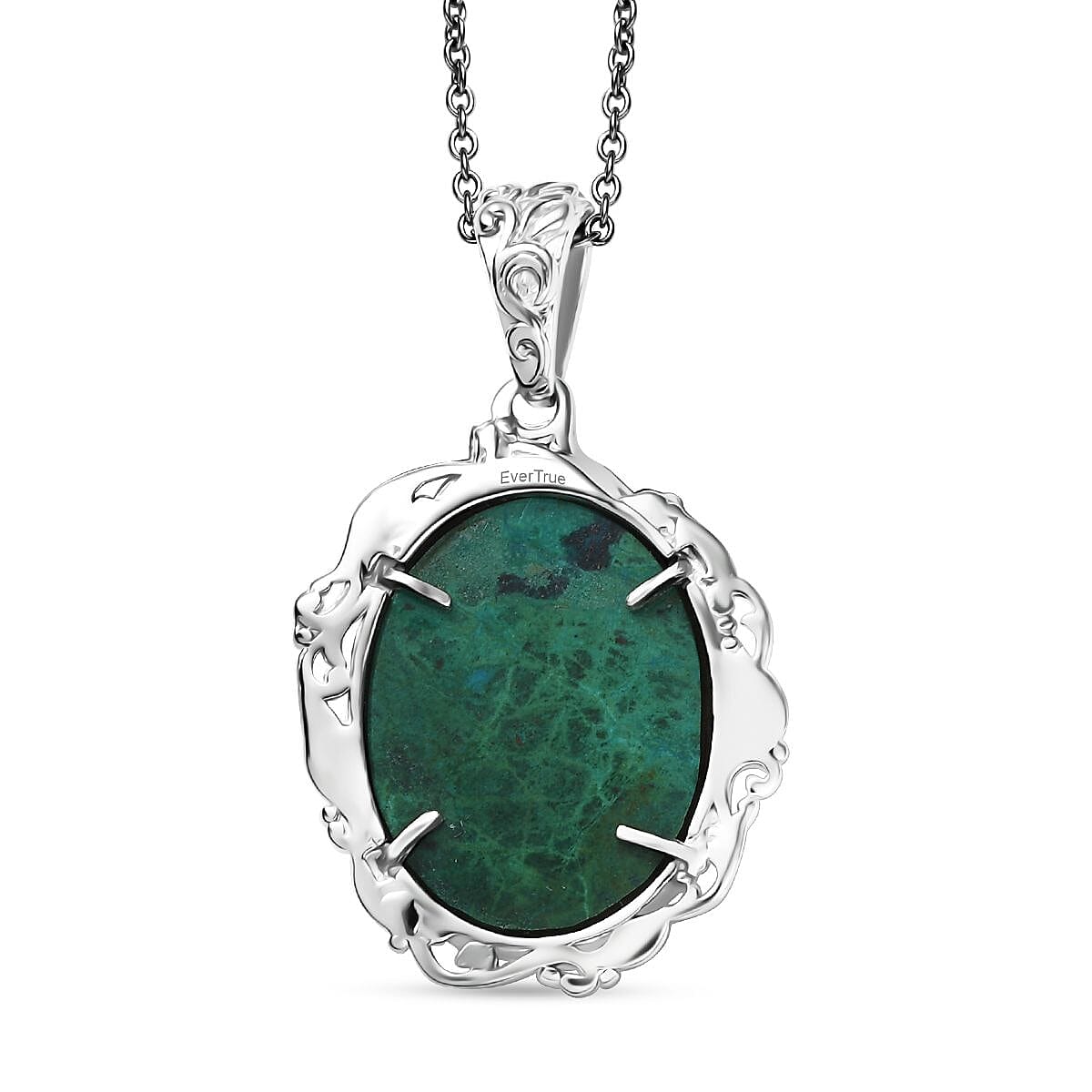 EverTrue Chrysocolla and White Zircon 19.25 ctw Dragon's Embrace Pendant in Platinum Bond with Stainless Steel Necklace 20 Inches
