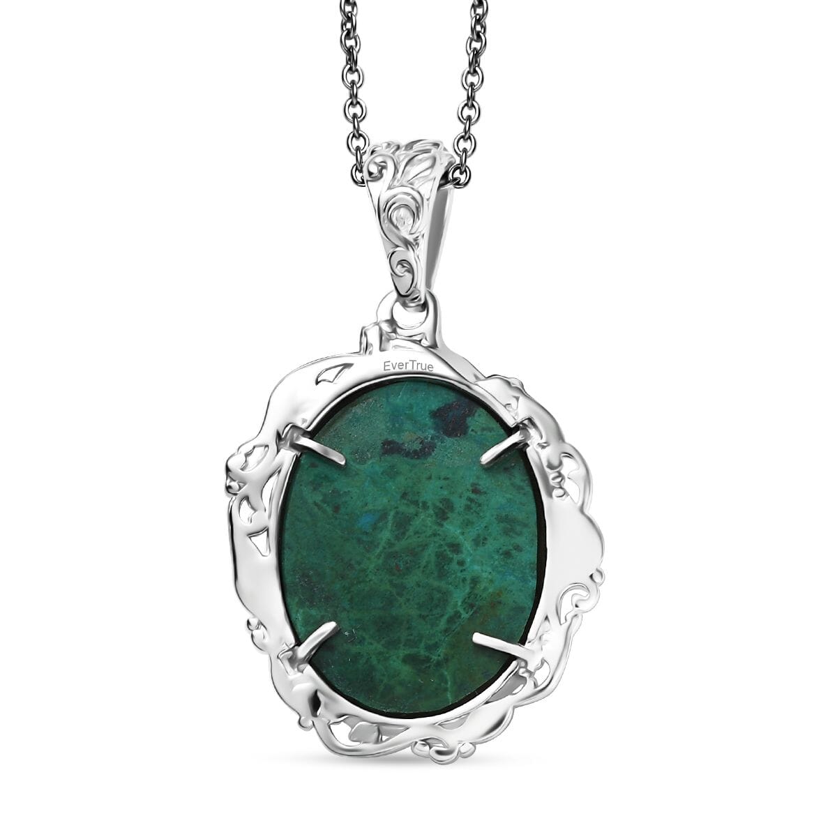 Ever True Chrysocolla and White Zircon 19.25 ctw Dragon's Embrace Pendant in Platinum Bond with Stainless Steel Necklace 20 Inches image number 4