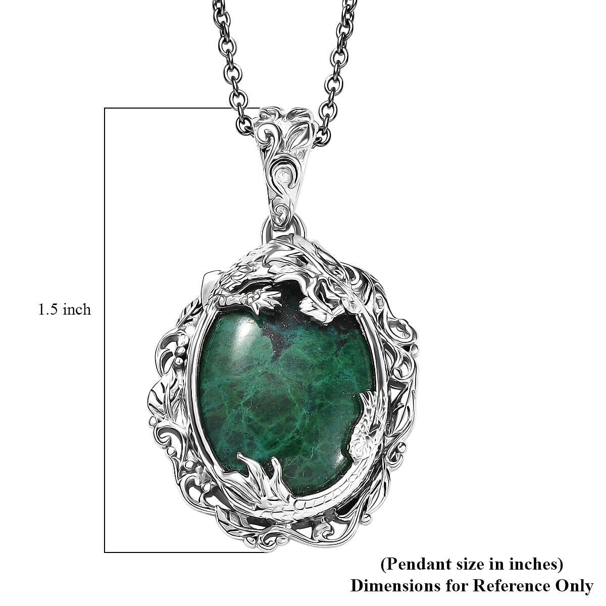 EverTrue Chrysocolla and White Zircon 19.25 ctw Dragon's Embrace Pendant in Platinum Bond with Stainless Steel Necklace 20 Inches