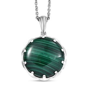 EverTrue African Malachite 26.10 ctw Pendant in Platinum Bond with Stainless Steel Necklace 20 Inches