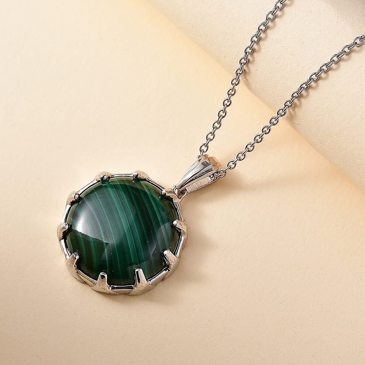 EverTrue African Malachite 26.10 ctw Pendant in Platinum Bond with Stainless Steel Necklace 20 Inches image number 1