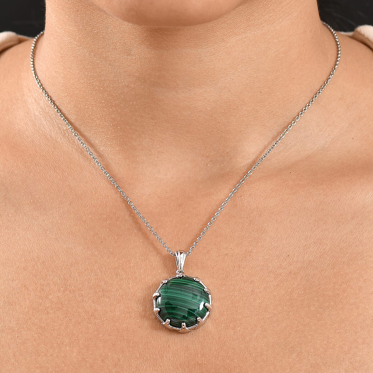EverTrue African Malachite 26.10 ctw Pendant in Platinum Bond with Stainless Steel Necklace 20 Inches image number 2