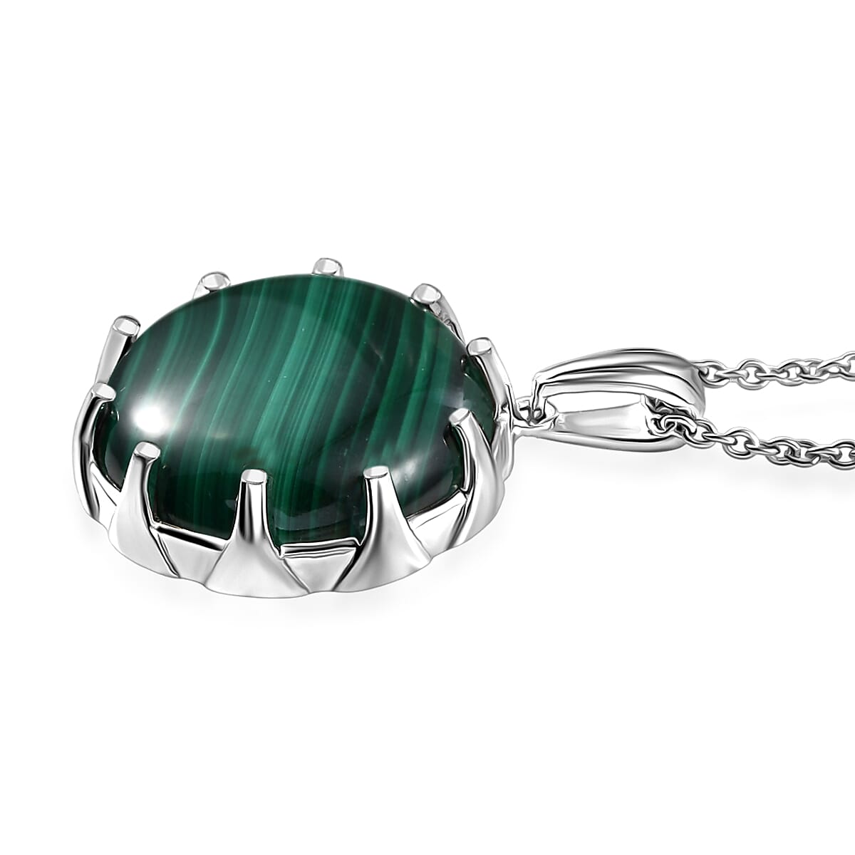EverTrue African Malachite 26.10 ctw Pendant in Platinum Bond with Stainless Steel Necklace 20 Inches image number 3