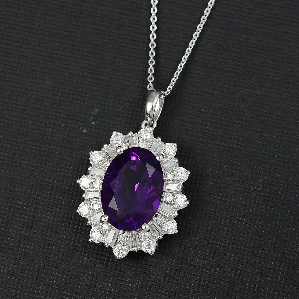 D’Joy Lusaka Amethyst and Moissanite 7.50 ctw Pendant Necklace 20 Inches in Rhodium Over Sterling Silver image number 1