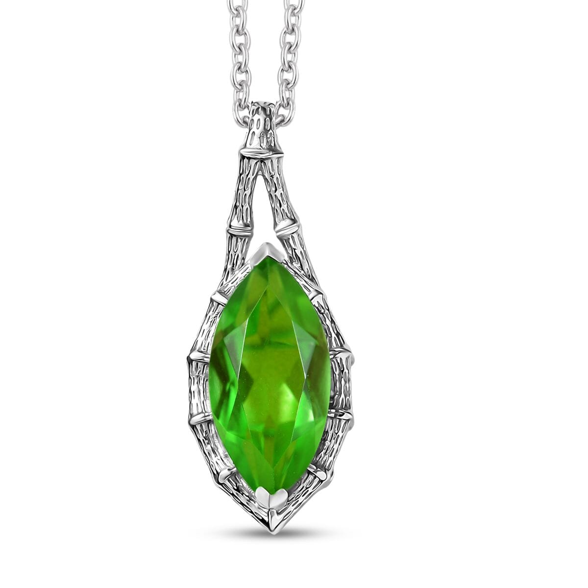 D'Joy Chartreuse Quartz (Triplet) 4.50 ctw Forest Fang Pendant Necklace in Platinum Over Sterling Silver 20 Inches image number 0