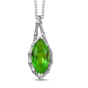 D'Joy Chartreuse Quartz (Triplet) 4.50 ctw Forest Fang Pendant Necklace in Platinum Over Sterling Silver 20 Inches