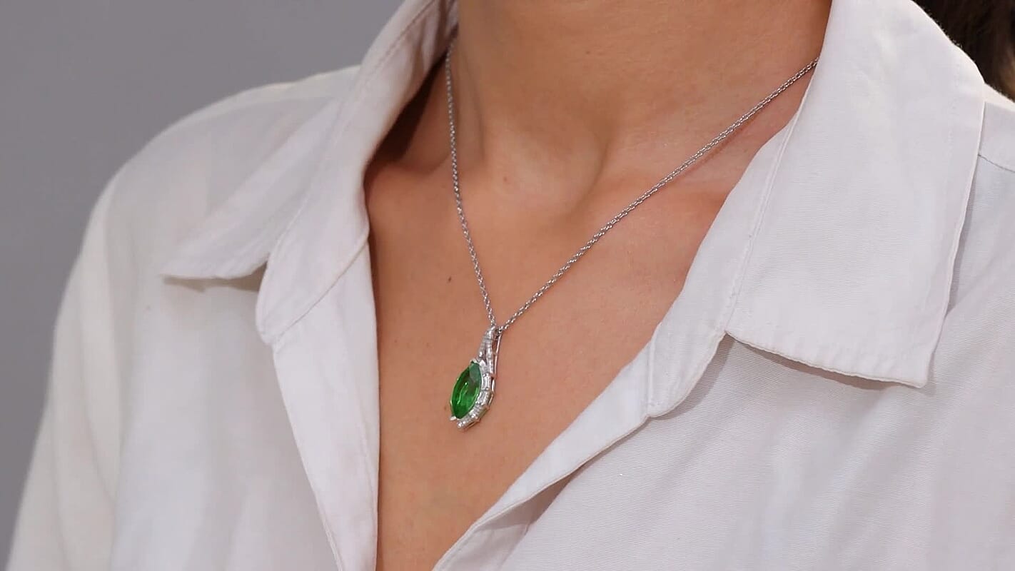 D'Joy Chartreuse Quartz (Triplet) 4.50 ctw Forest Fang Pendant Necklace in Platinum Over Sterling Silver 20 Inches