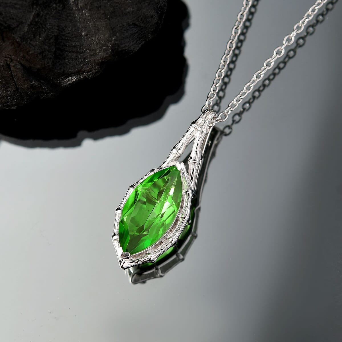 D'Joy Chartreuse Quartz (Triplet) 4.50 ctw Forest Fang Pendant Necklace in Platinum Over Sterling Silver 20 Inches image number 1