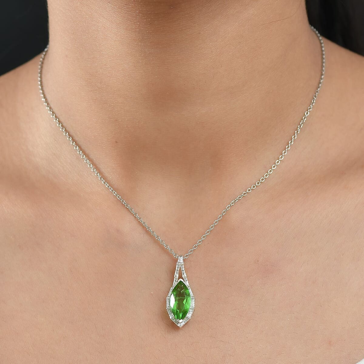 D'Joy Chartreuse Quartz (Triplet) 4.50 ctw Forest Fang Pendant Necklace in Platinum Over Sterling Silver 20 Inches image number 2