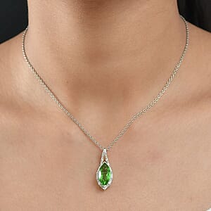 D'Joy Chartreuse Quartz (Triplet) 4.50 ctw Forest Fang Pendant Necklace in Platinum Over Sterling Silver 20 Inches