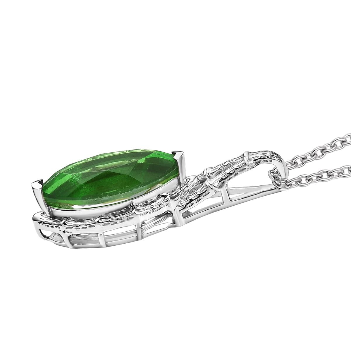 D'Joy Chartreuse Quartz (Triplet) 4.50 ctw Forest Fang Pendant Necklace in Platinum Over Sterling Silver 20 Inches image number 3
