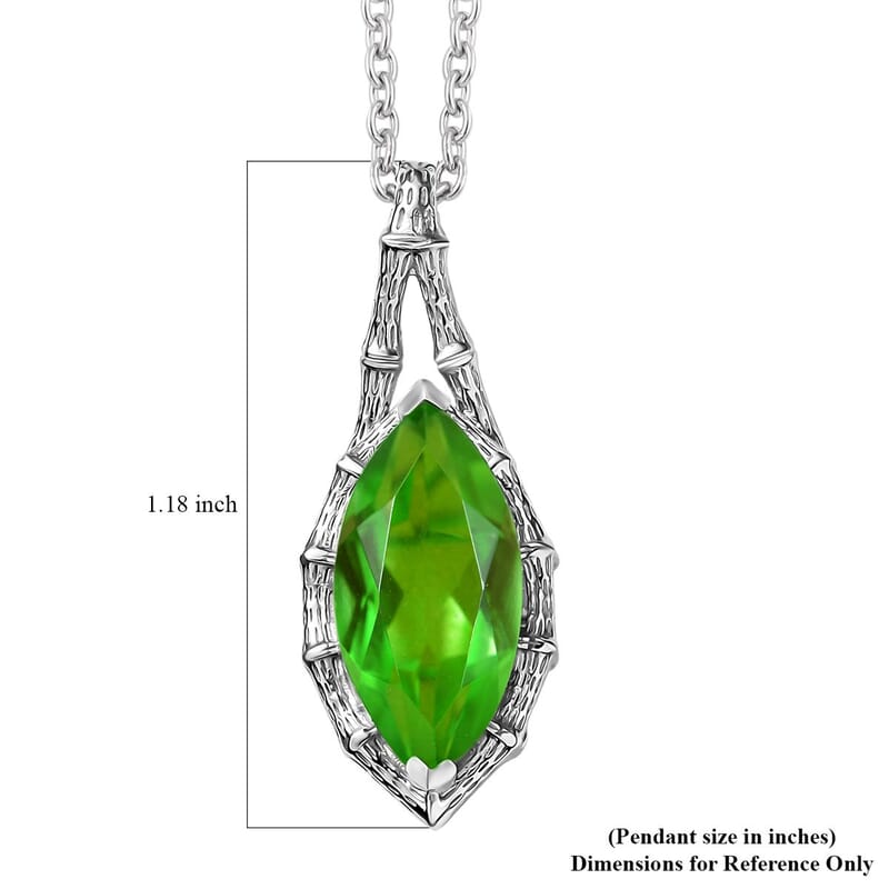 D'Joy Chartreuse Quartz (Triplet) 4.50 ctw Forest Fang Pendant Necklace in Platinum Over Sterling Silver 20 Inches