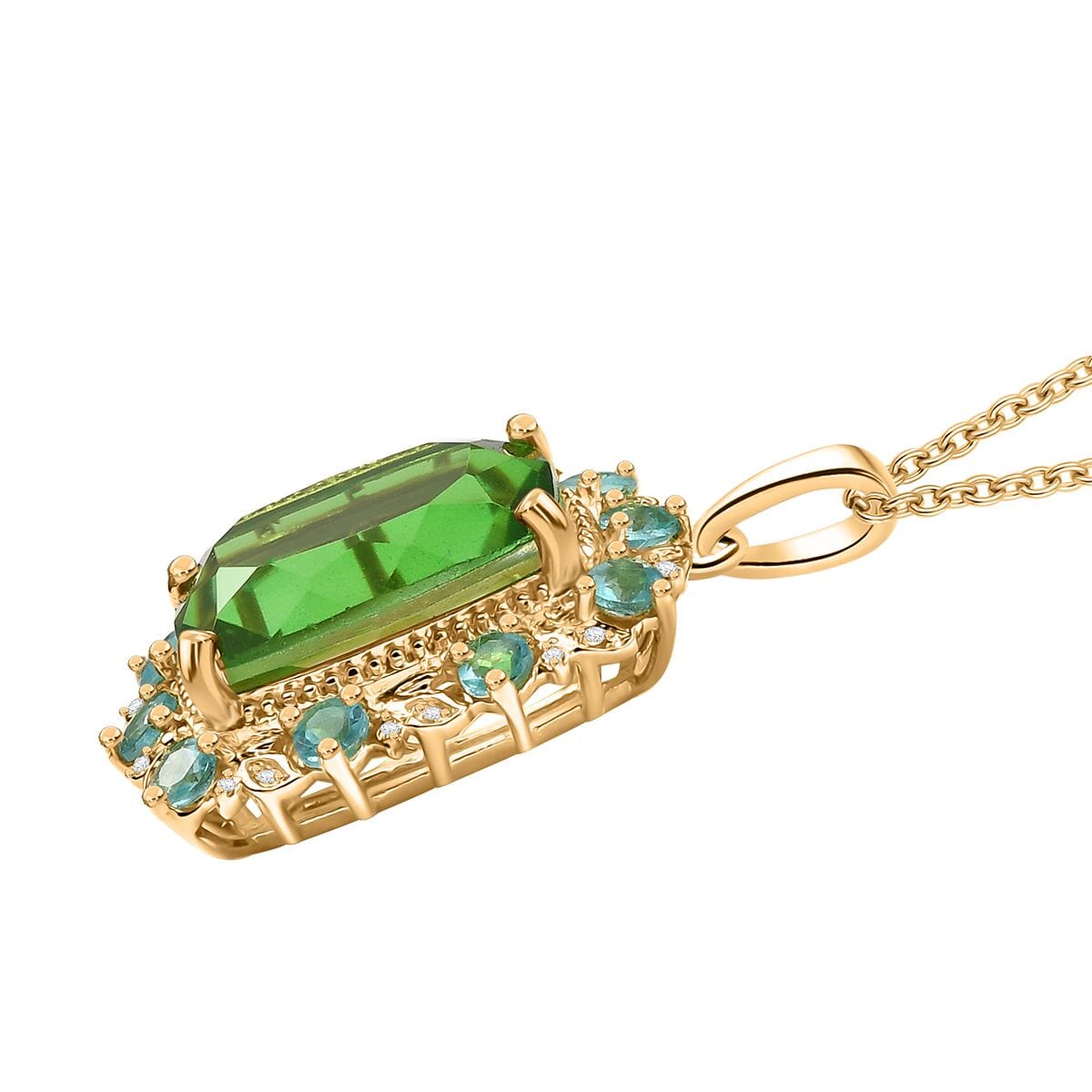 Ever True Chartreuse Quartz (Triplet) and Multi Gemstone 12.50 ctw Rainforest Radiance Pendant in 18K YG Plated with Stainless Steel Necklace 20 Inches image number 3