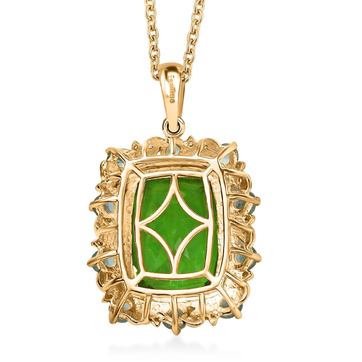Ever True Chartreuse Quartz (Triplet) and Multi Gemstone 12.50 ctw Rainforest Radiance Pendant in 18K YG Plated with Stainless Steel Necklace 20 Inches image number 4