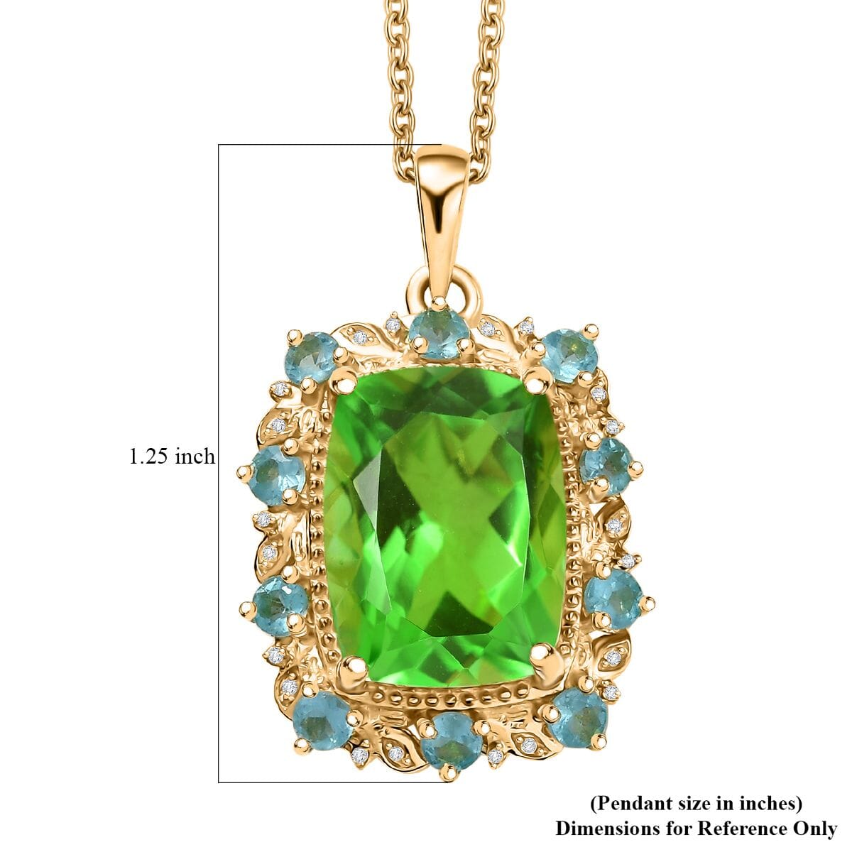 Ever True Chartreuse Quartz (Triplet) and Multi Gemstone 12.50 ctw Rainforest Radiance Pendant in 18K YG Plated with Stainless Steel Necklace 20 Inches image number 6