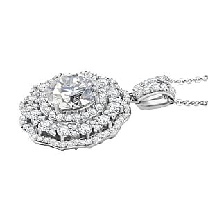 Doorbuster D'Joy Moissanite 4.00 ctw Floral Halo Pendant Necklace in Rhodium Over Sterling Silver 20 Inches