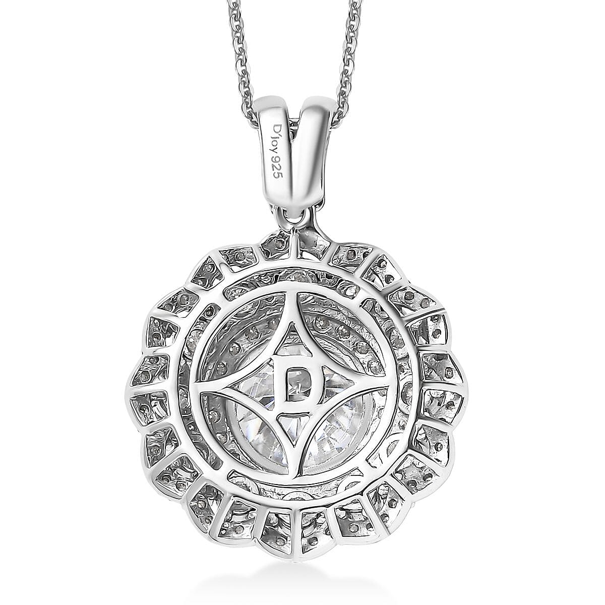 Doorbuster D'Joy Moissanite 4.00 ctw Floral Halo Pendant Necklace in Rhodium Over Sterling Silver 20 Inches image number 4