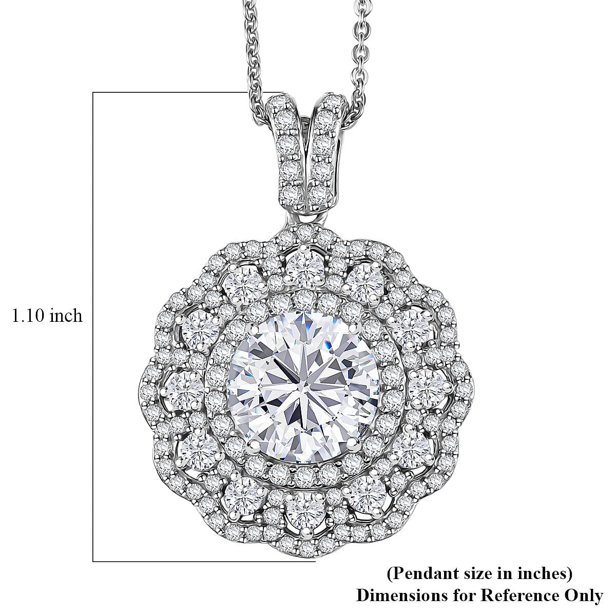 Doorbuster D'Joy Moissanite 4.00 ctw Floral Halo Pendant Necklace in Rhodium Over Sterling Silver 20 Inches image number 6