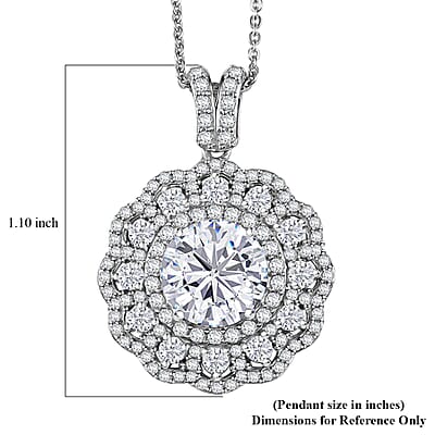  D'Joy Moissanite 4.00 ctw Floral Halo Pendant Necklace in Rhodium Over Sterling Silver 20 Inches