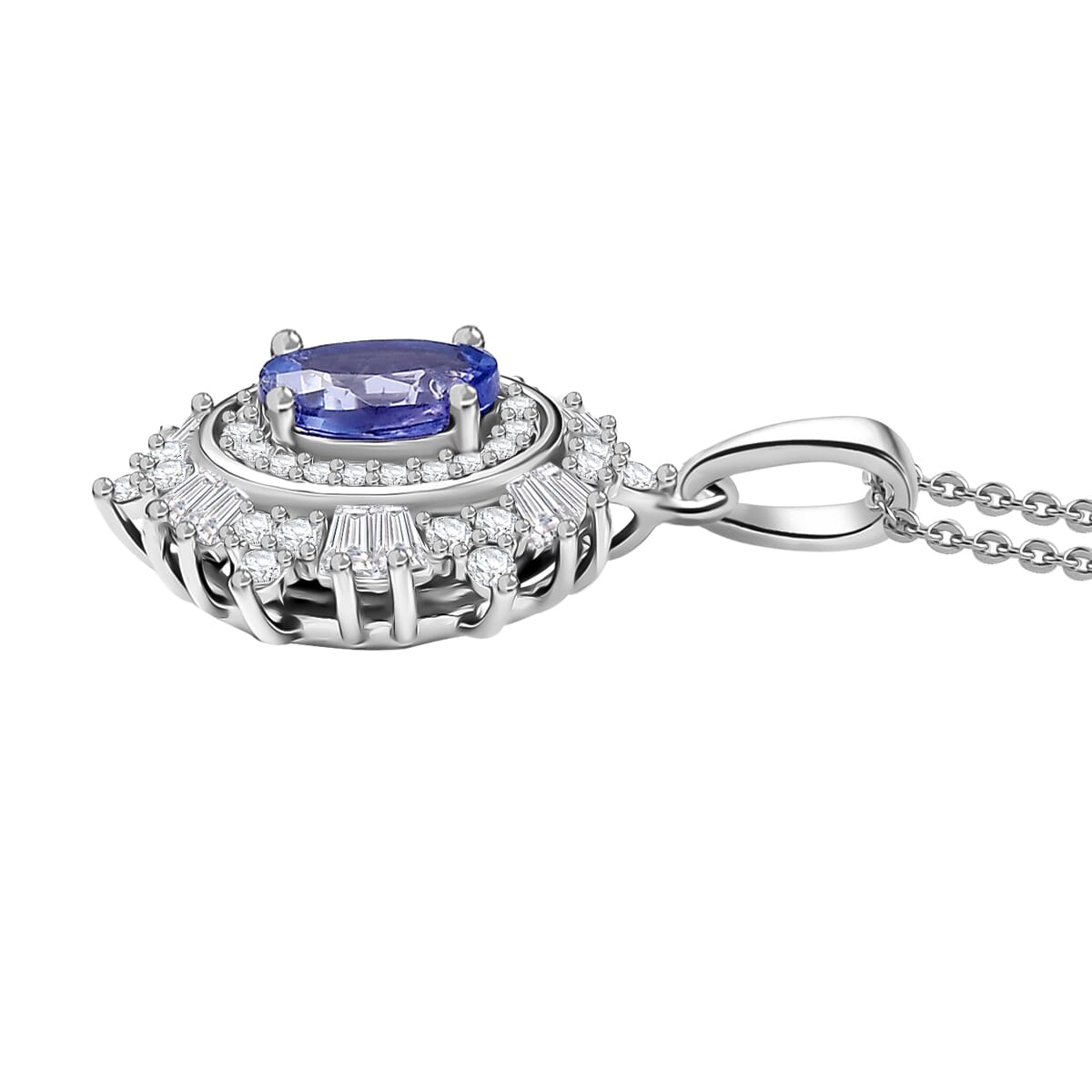 D'Joy Tanzanite and Moissanite 1.40 ctw Celestial Halo Pendant Necklace 20 Inches in Rhodium Over Sterling Silver image number 3
