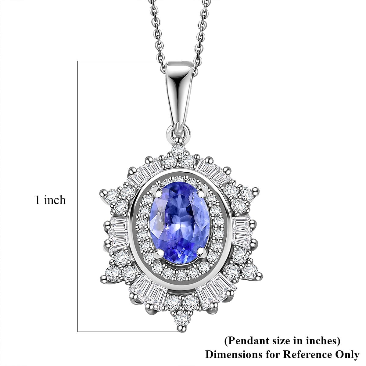 D'Joy Tanzanite and Moissanite 1.40 ctw Celestial Halo Pendant Necklace 20 Inches in Rhodium Over Sterling Silver