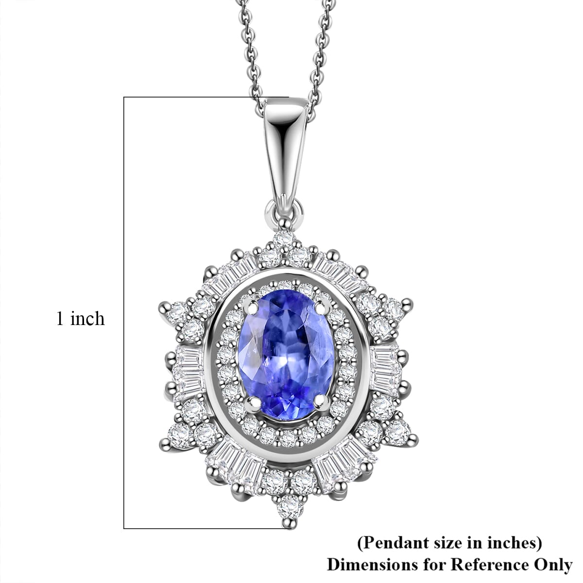 D'Joy Tanzanite and Moissanite 1.40 ctw Celestial Halo Pendant Necklace 20 Inches in Rhodium Over Sterling Silver image number 5