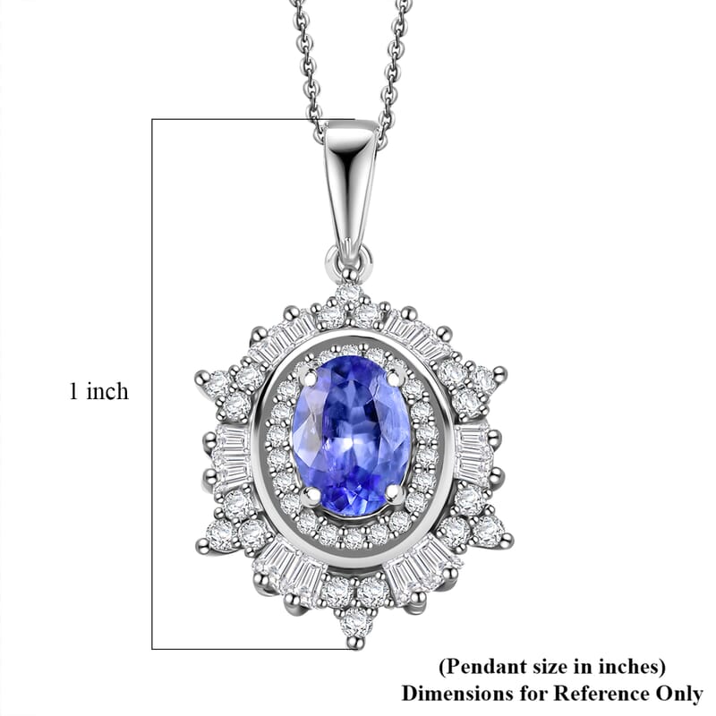 D'Joy Tanzanite and Moissanite 1.40 ctw Celestial Halo Pendant Necklace 20 Inches in Rhodium Over Sterling Silver