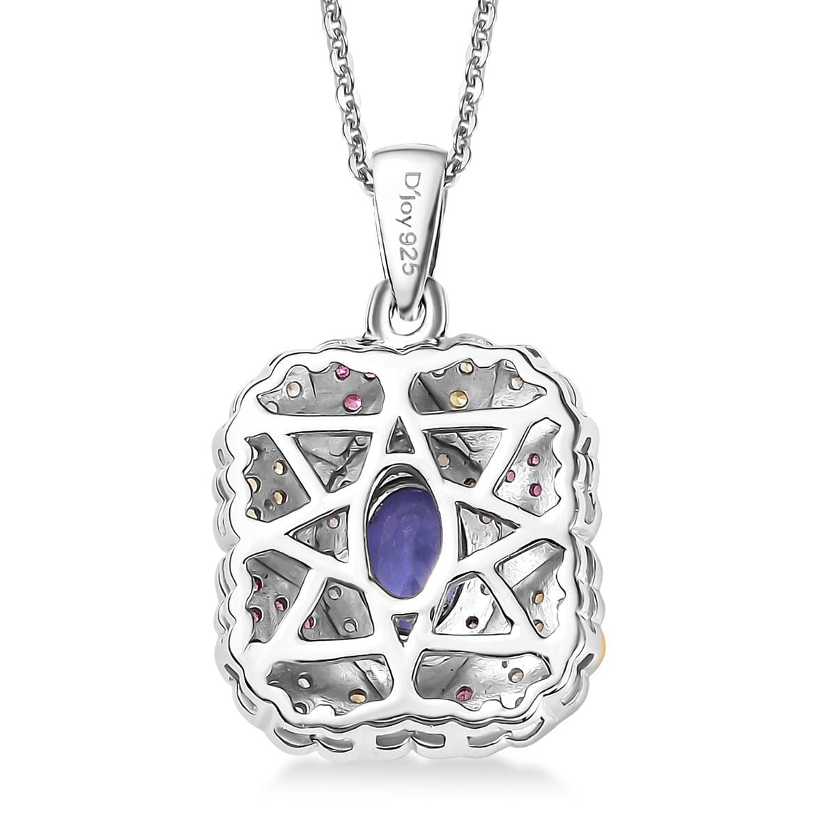 D'Joy Tanzanite and White Zircon 1.40 ctw Bloom Pendant Necklace in 18K Vermeil YRG and Rhodium Over Sterling Silver 20 Inches image number 4