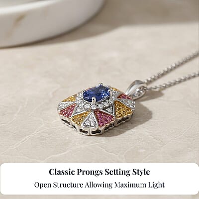 D'Joy Tanzanite and White Zircon 1.40 ctw Bloom Pendant Necklace in 18K Vermeil YRG and Rhodium Over Sterling Silver 20 Inches