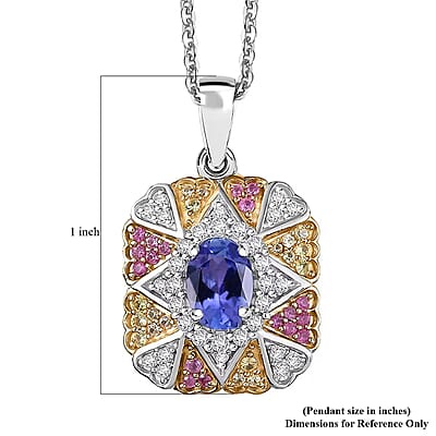 D'Joy Tanzanite and White Zircon 1.40 ctw Bloom Pendant Necklace in 18K Vermeil YRG and Rhodium Over Sterling Silver 20 Inches