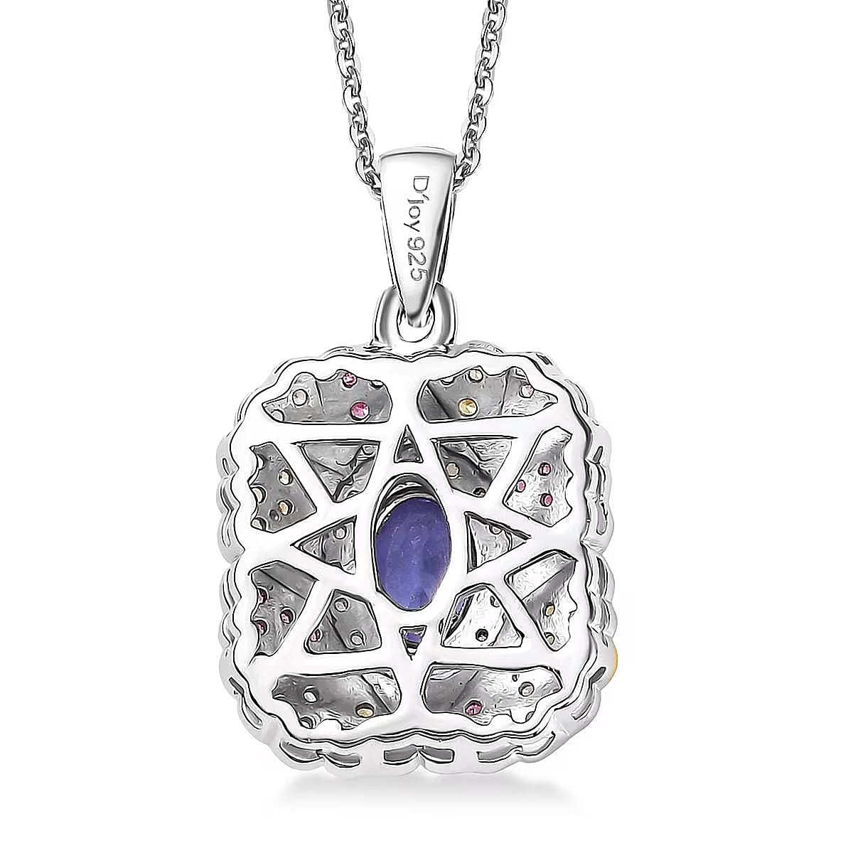 D'Joy Tanzanite and White Zircon 1.40 ctw Bloom Pendant Necklace in 18K Vermeil YRG and Rhodium Over Sterling Silver 20 Inches image number 7