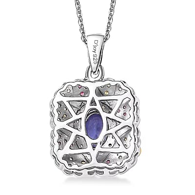 D'Joy Tanzanite and White Zircon 1.40 ctw Bloom Pendant Necklace in 18K Vermeil YRG and Rhodium Over Sterling Silver 20 Inches