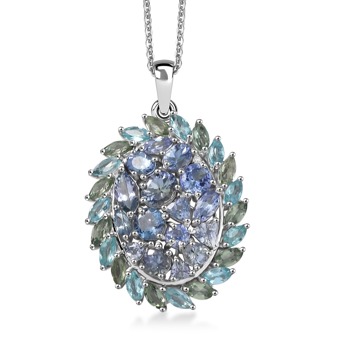 D'Joy Peacock Tanzanite and Multi Gemstone 4.75 ctw Galaxy Pendant Necklace 20 Inches in Rhodium Over Sterling Silver image number 0
