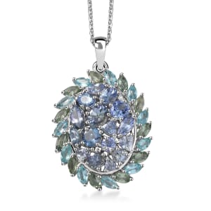 D'Joy Peacock Tanzanite and Multi Gemstone 4.75 ctw Galaxy Pendant Necklace 20 Inches in Rhodium Over Sterling Silver