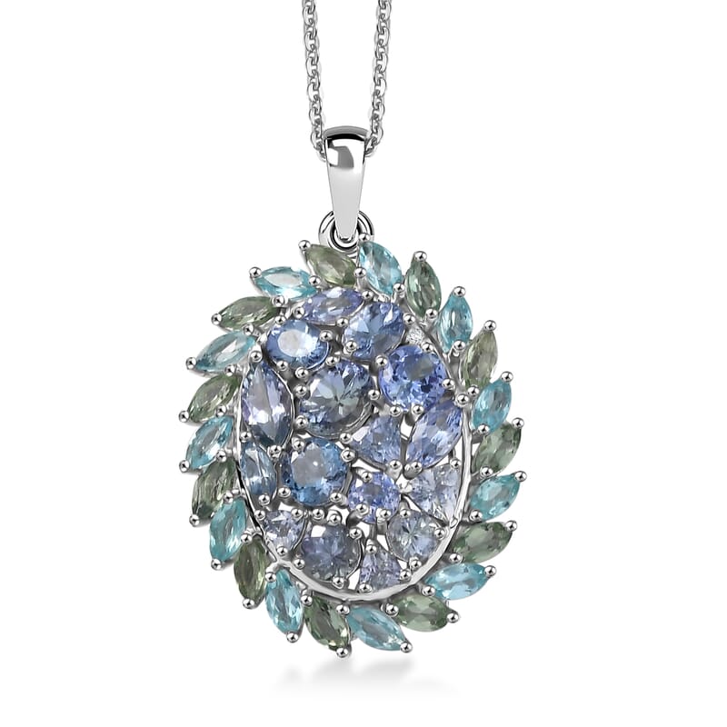 D'Joy Peacock Tanzanite and Multi Gemstone 4.75 ctw Galaxy Pendant Necklace 20 Inches in Rhodium Over Sterling Silver