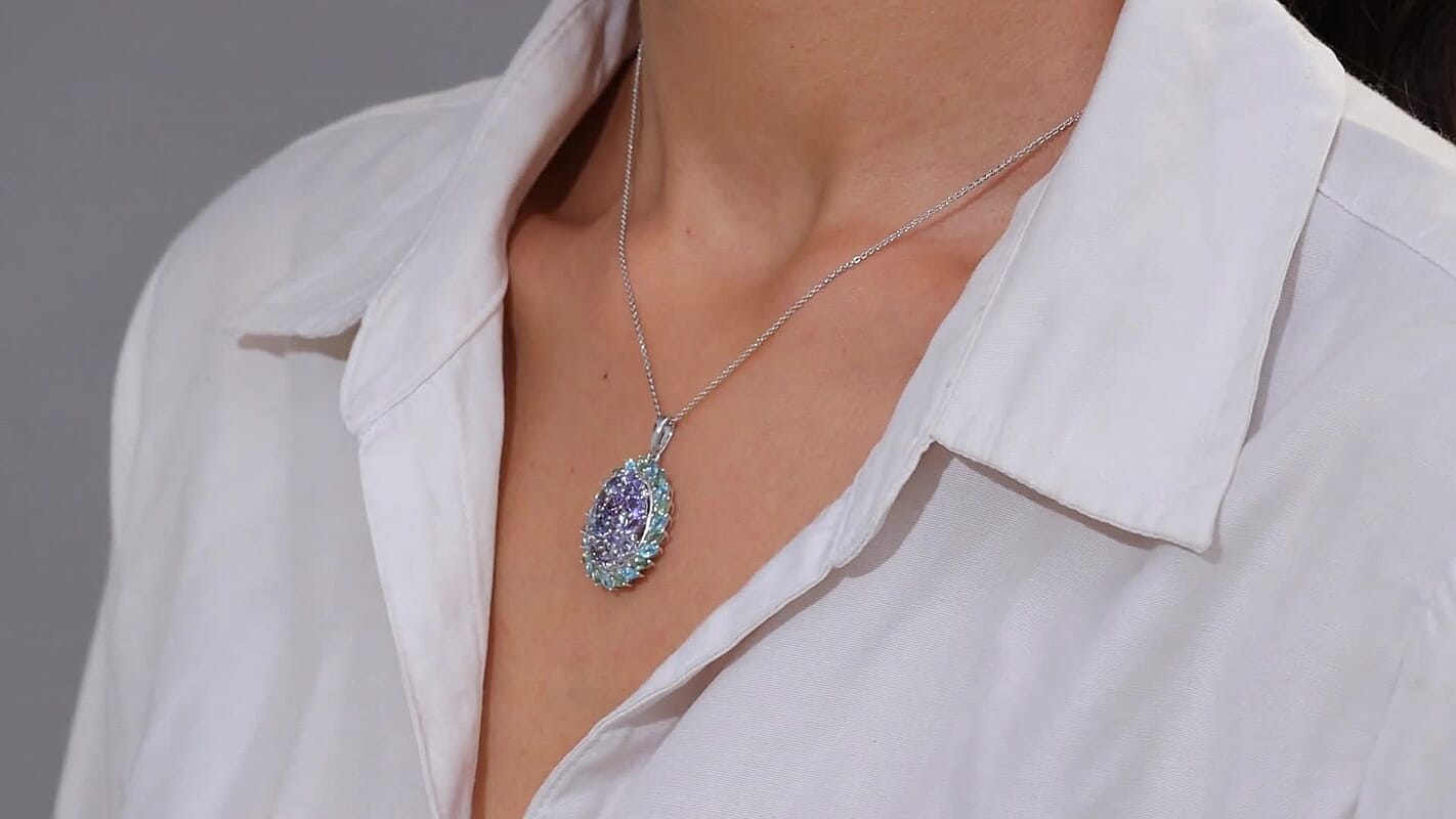 D'Joy Peacock Tanzanite and Multi Gemstone 4.75 ctw Galaxy Pendant Necklace 20 Inches in Rhodium Over Sterling Silver